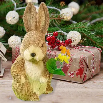 Фигурка Пасхального кролика, Пасхальная креативная фигурка соломенного кролика, стоящий Пасхальный кролик, настольное украшение для сада, настольное украшение для рабочего стола