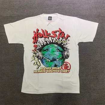 Футболка Hellstar из 100% хлопка High Street с круглым вырезом 1: 1, модная мужская и женская белая короткая футболка