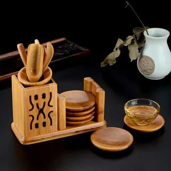 Чайный сервиз Six Gentleman Чайный столик из массива Дерева Теплоизоляционный Подстаканник Бамбуковая Посуда Аксессуары для Чайной церемонии в Китайском стиле