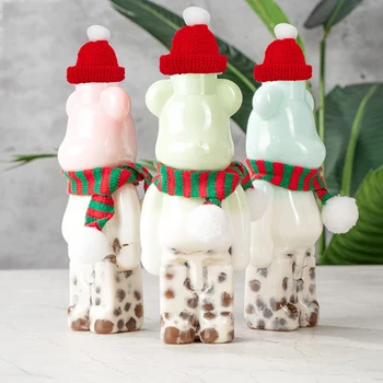 Бутылка для чая с молоком оптом пластиковая ПЭТ-сетка красная портативная бутылка для напитков в форме рождественской елки, Снеговика, медведя, рождественское украшение