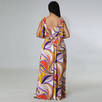 Женское Макси-платье с принтом, Элегантное Облегающее платье с открытой спиной и высокой талией, Дашики, Африканские женские летние пляжные платья на шнуровке для вечеринок
