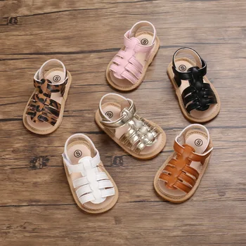 Летние сандалии для новорожденных девочек, нескользящая обувь с открытым носком, повседневные ходунки для малышей, первые ходунки, Дышащая кожаная обувь