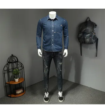 Новая хлопчатобумажная джинсовая куртка 2023 года, мужская повседневная однотонная джинсовая куртка с лацканами, мужская осенняя тонкая качественная мужская куртка