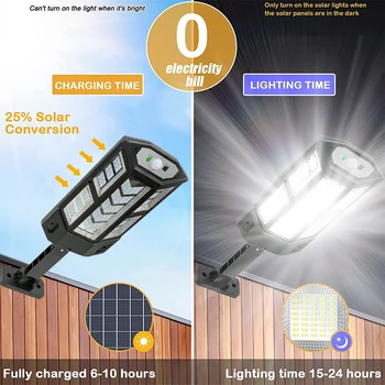 100000ЛМ Солнечные уличные фонари, наружный датчик движения, настенная светодиодная лампа с 3 режимами освещения, светильники на солнечных батареях для сада и патио