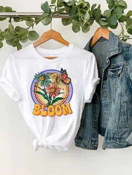 Акварельный цветочный тренд 90-х, футболка с коротким рукавом и принтом, женская повседневная одежда, Летние модные футболки с графическим рисунком