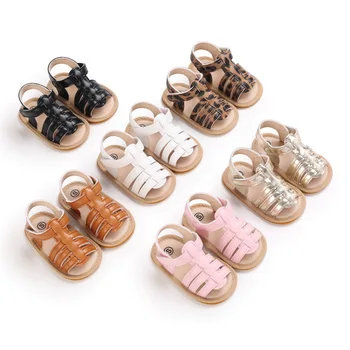 Летние сандалии для новорожденных девочек, нескользящая обувь с открытым носком, повседневные ходунки для малышей, первые ходунки, Дышащая кожаная обувь