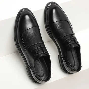Мужские модельные туфли Оксфорды, официальные деловые туфли из натуральной кожи на шнуровке, минималистичная обувь для мужчин, мужские модельные туфли
