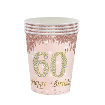 60-й Розовый День Рождения из розового золота С бриллиантами, Набор Одноразовой посуды, 60-й День Рождения С Украшениями Для взрослых