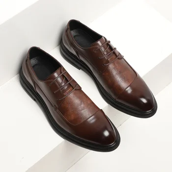Мужские модельные туфли Оксфорды, официальные деловые туфли из натуральной кожи на шнуровке, минималистичная обувь для мужчин, мужские модельные туфли