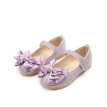 2020 Новая детская обувь; летние тонкие туфли для корейских девочек; яркие кожаные туфли принцессы с бантом; Элегантные туфли на плоской подошве;