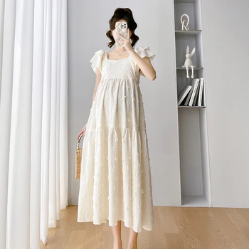 B42582# Платье для беременных трапециевидной формы белого цвета, плюс размер, женское платье с квадратным воротником, летнее Новое поступление, платье для беременных женщин