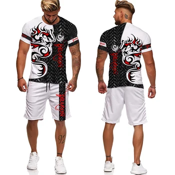 Весенне-летний мужской спортивный костюм с 3D принтом Fly Dragon Tattoo, комплект из 2 предметов, модная футболка, мужская спортивная одежда, повседневная мужская одежда, костюм