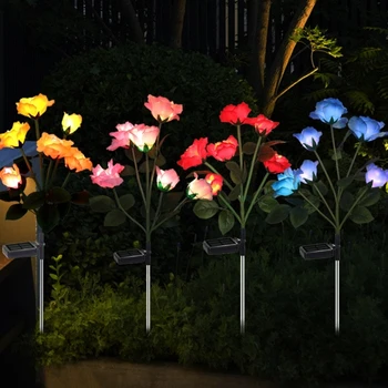 Водонепроницаемые солнечные светильники IP65, встроенные в землю, солнечный садовый светильник с розами для украшения ландшафта внутреннего дворика 40JA