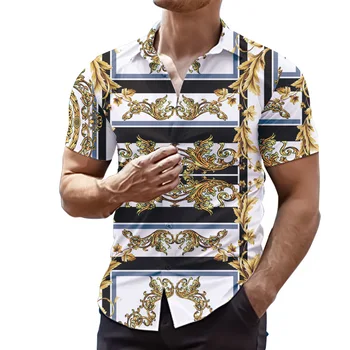 Мужская весна 2023, Европа и Америка, Новая повседневная мужская рубашка с лацканами и короткими рукавами с принтом, мужская рубашка большого размера