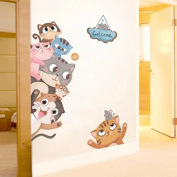 Скандинавский мультфильм озорной кот пирамида наклейки на стену детская комната украшение стен самоклеящиеся картины декор комнаты эстетический