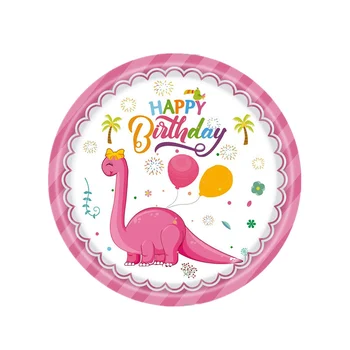 Новая Розовая вечеринка по случаю Дня рождения Динозавра Одноразовая Посуда Чашка Тарелка Баннер для детей Скатерть из воздушных шаров для девочек Декор вечеринки с динозаврами